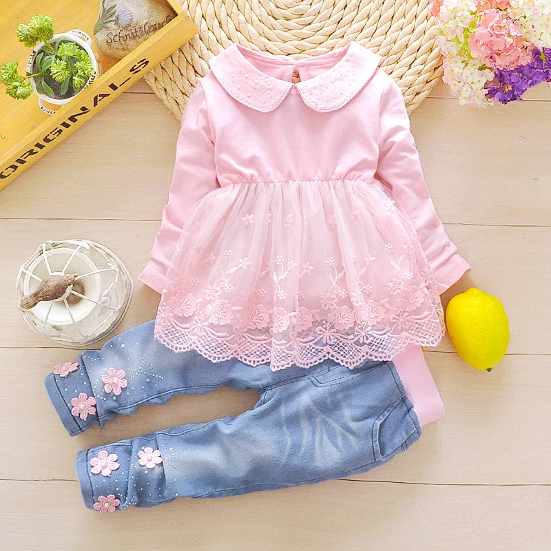 3 шт./комплект детская джинсовая куртка футболка с вышивкой и штаны|Комплекты