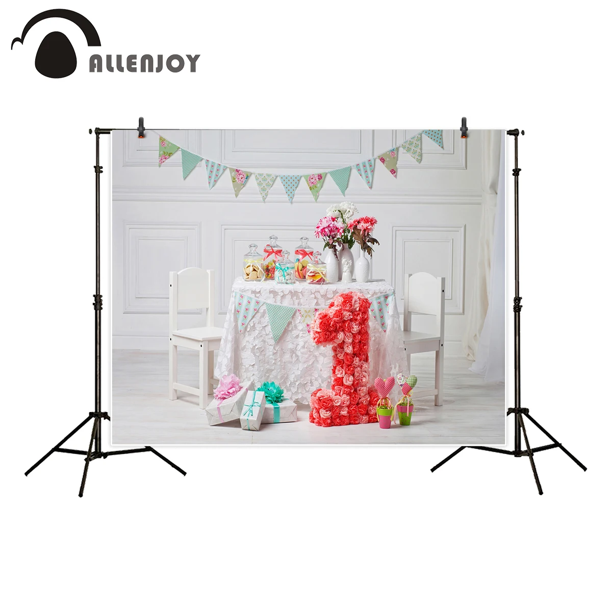 

Allenjoy photography backdrop 1st birthday room baby celebrate dessert table flags background photocall portrait shooting