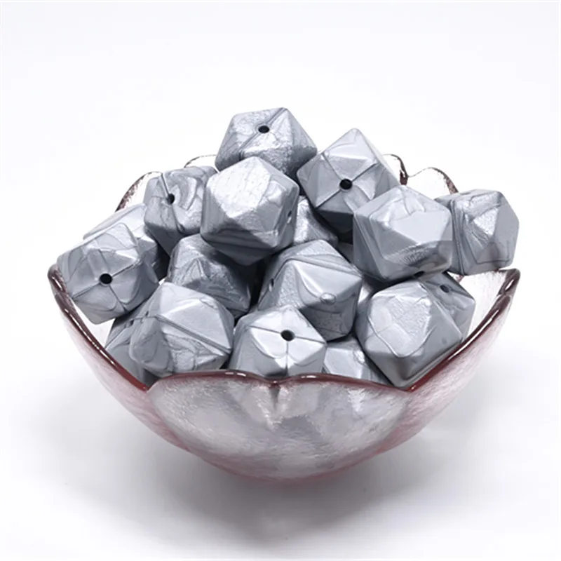 Metallic Silver 10 шт. металлический шестигранник 17 мм силиконовый бисер ребенок прорезывание зубов игрушки силиконовые DIY соска цепь кулон аксессуары Детские Прорезыватели - Цвет: Metallic Silver