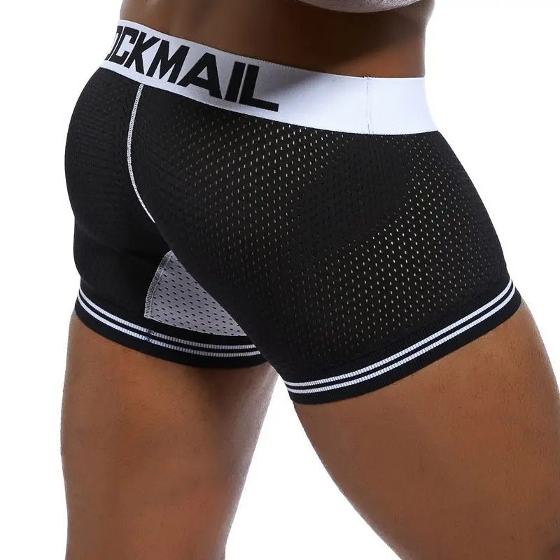 JOCKMAIL, фирменное мужское Сетчатое нижнее белье, боксеры, calzoncillos hombre, гей, одежда для сна, Cueca, боксеры, дышащие, промежность, хлопковые трусы, шорты