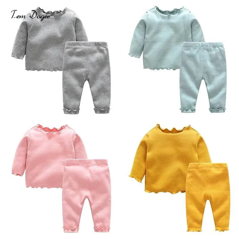 Комплекты одежды для маленьких девочек осенняя хлопковая футболка с длинными