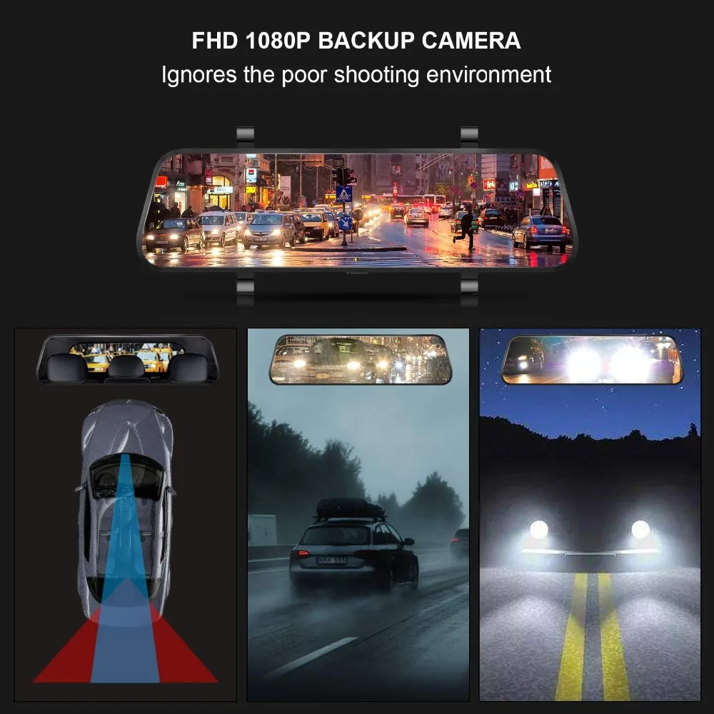 Pruveeo T10 10-дюймовая шпилька для Сенсорный экран Dash Cam двойной Full HD 1080P потоковый медиа тире Камера для автомобилей спереди и сзади и 170 градусов Ват
