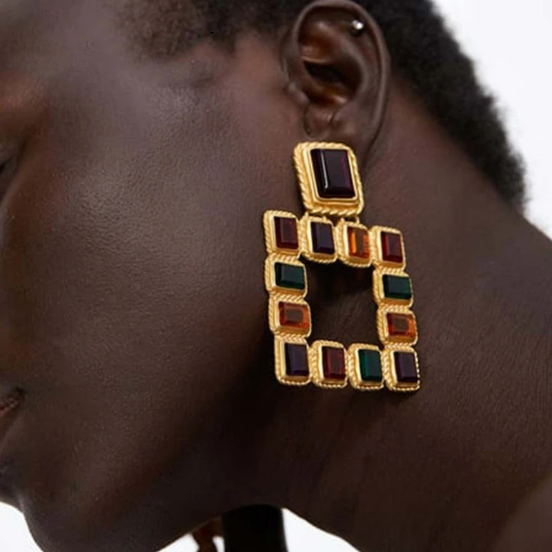 Большие квадратные висячие серьги Za для женщин очаровательные Винтажные