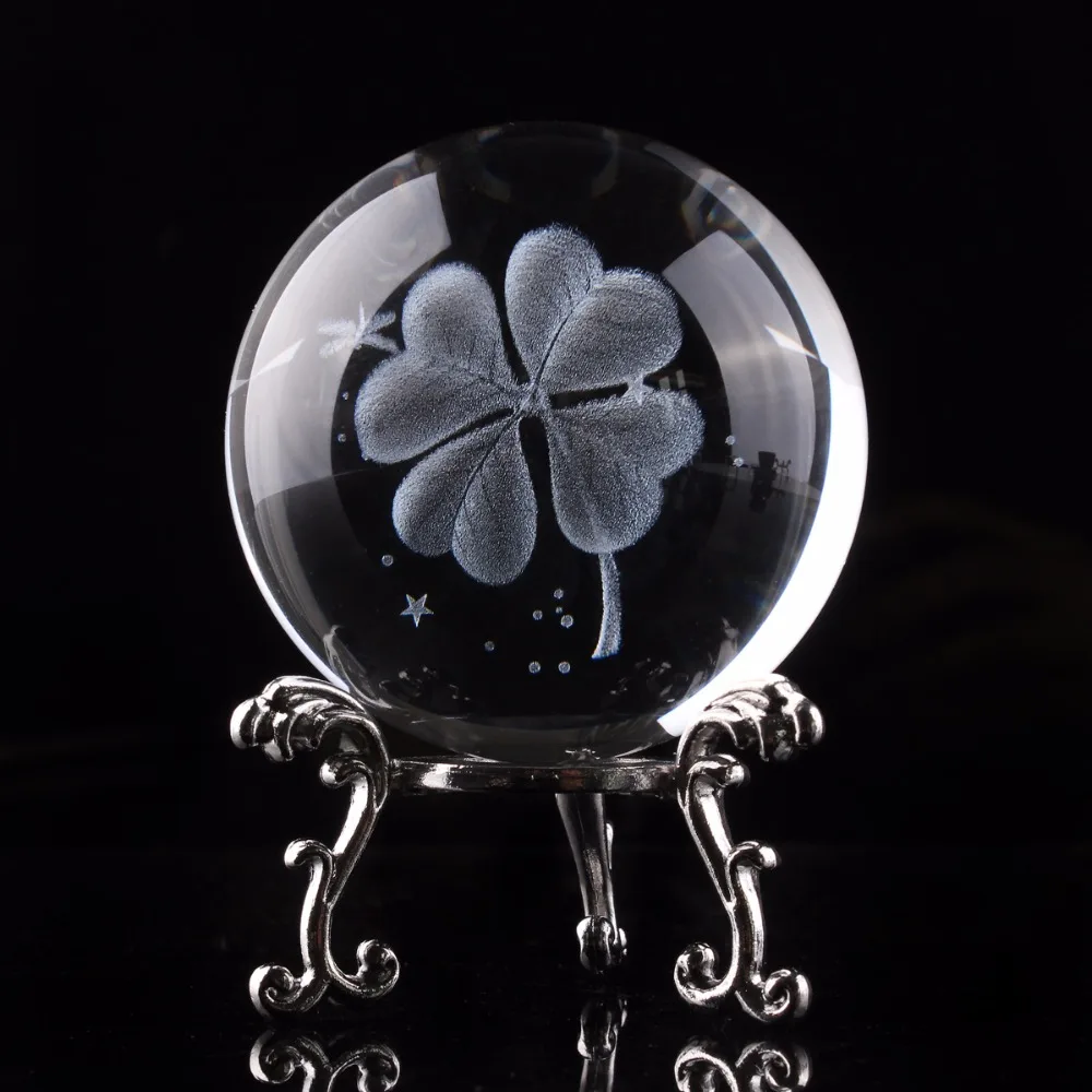 Четырехлистный клевер 3D лазерная гравировка 60 мм Хрустальный шар Миниатюрная