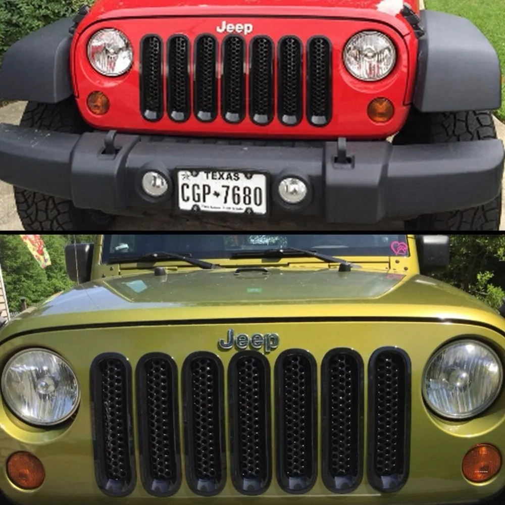 7 шт. для Jeep Wrangler JK аксессуары черный Передний решетчатый гриль решетка вставка