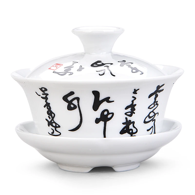 Китай Ручная роспись Gaiwan, Dehua высокое качество белый фарфор чайный набор для путешествий красивый и легкий чайник - Цвет: Светло-зеленый