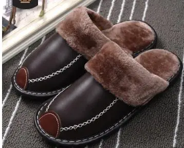 Dark brown Теплая хлопковая обувь; мужские зимние домашние тапочки на толстой подошве; мужские и женские тапочки для пар; Pantuflas - Цвет: Dark brown
