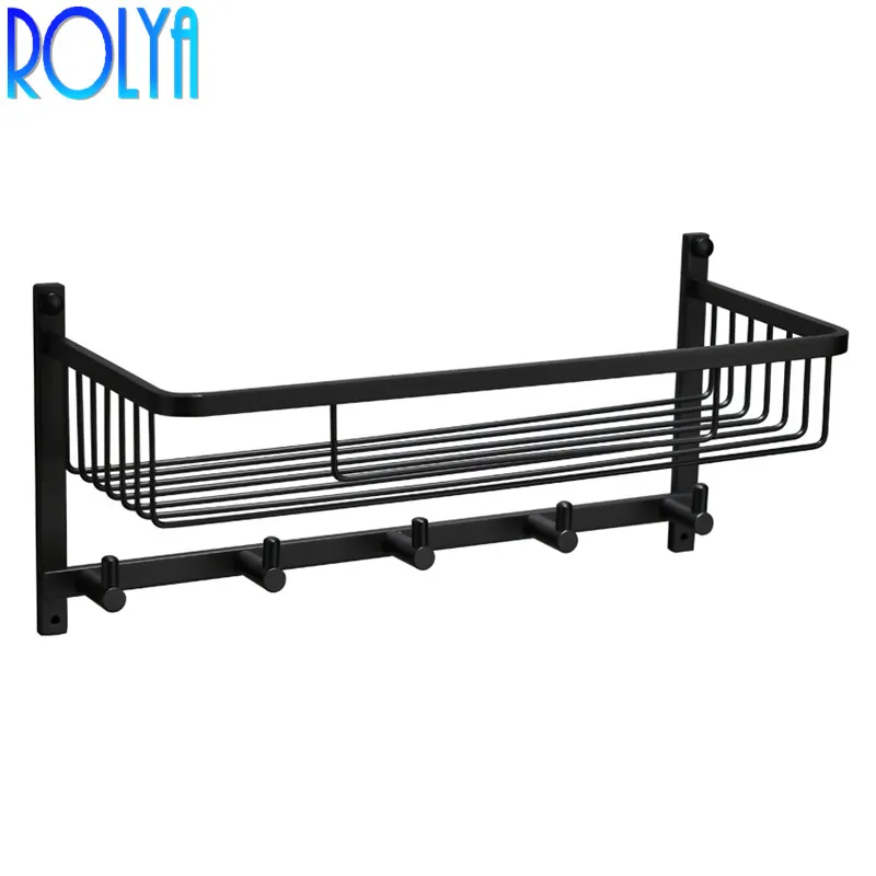 Black ROLYA матовый черный твердая латунь одна ванная комната корзина для хранения квадратная Ванна и Душ Caddy - Цвет: Black