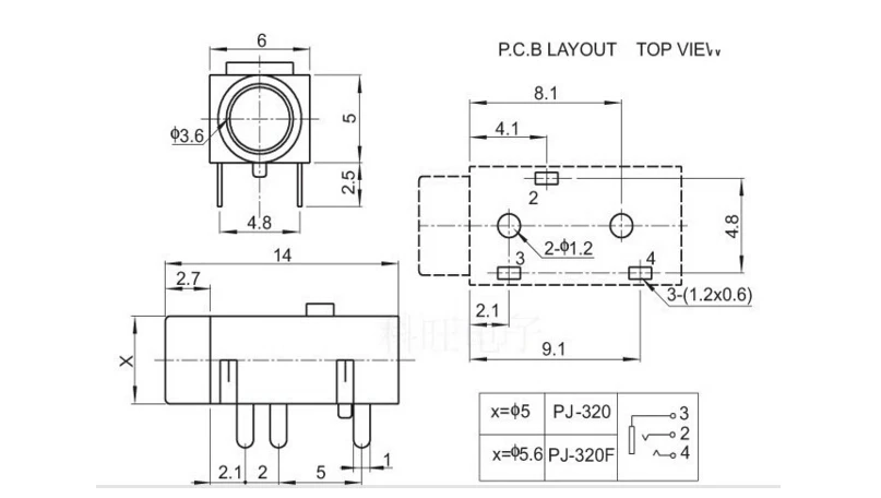 

100Pcs Headphone socket PJ320B diameter 3.5mm plug-in audio socket