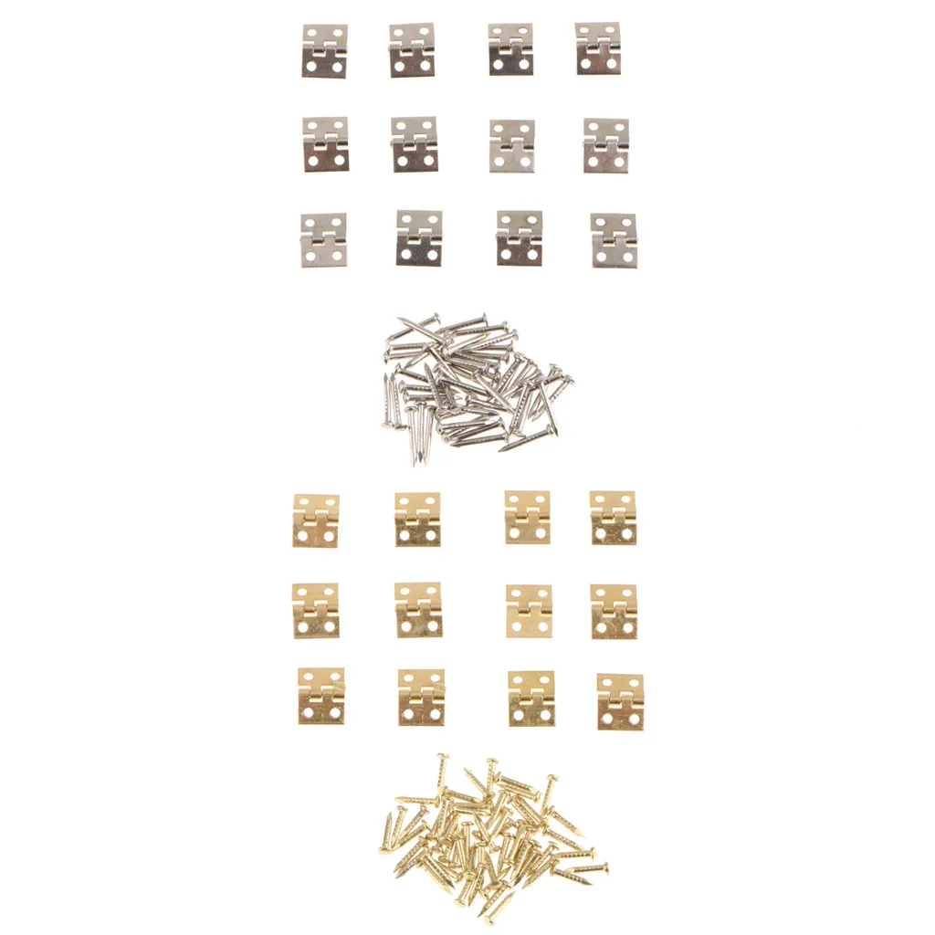 24Pcs Small Mini Metal Hinges Jewellery Box Dollhouse Hinge with Screws 8x10mm Golden and Silver Color | Обустройство дома