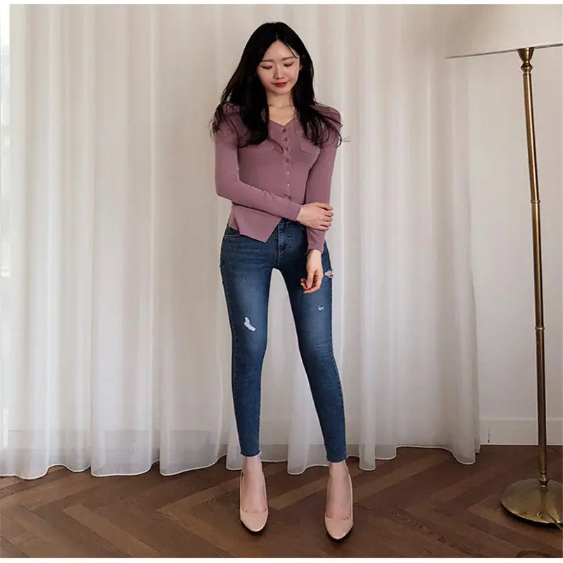 HziriP 2018 Autumn Stylish Women High Quality Knitted Cardigans Sweet Sexy All-Match Slim Irregular Pendulum Pink Sweater |