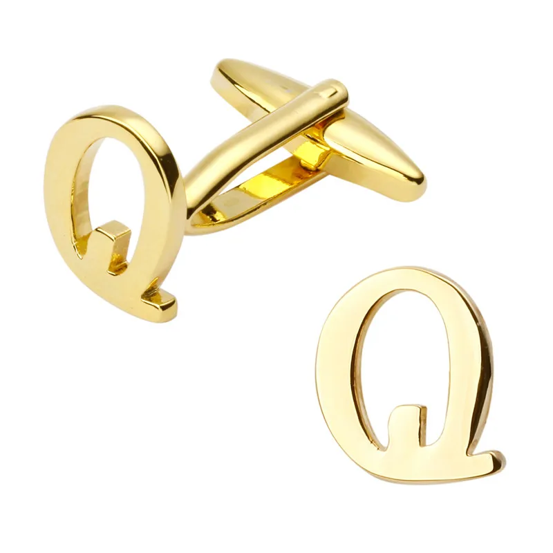 New high quality brass plated letters Q Cufflinks Mens Jewelry shirt cuff Cufflinks twins English letters
