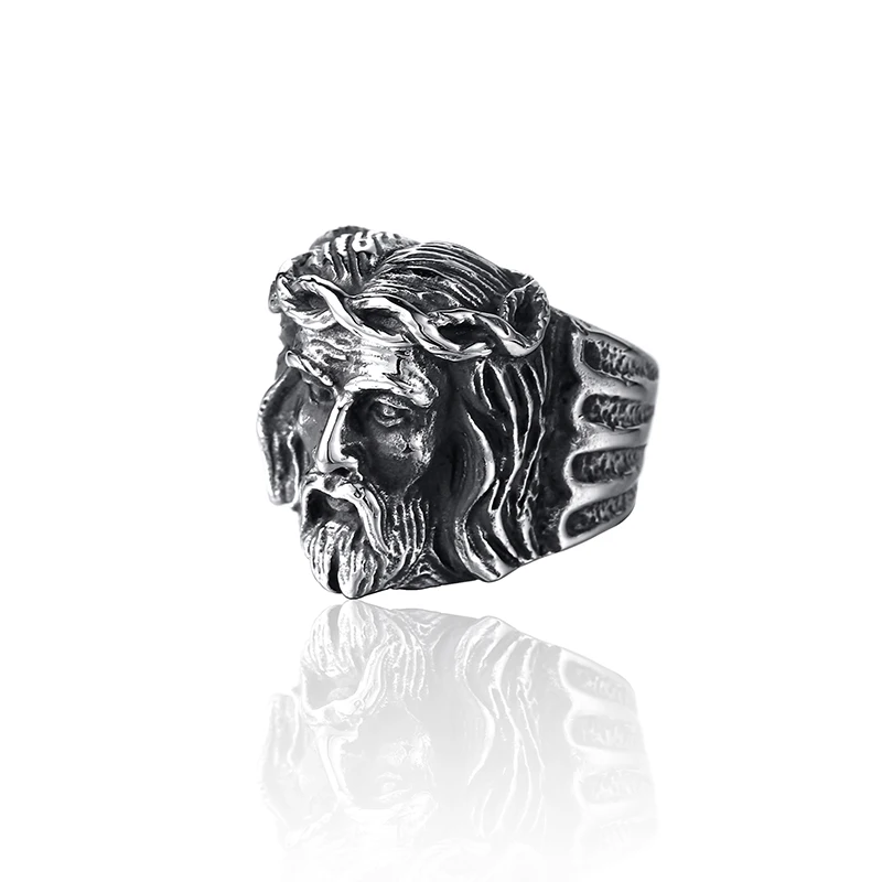 Ancient black KLDY мужское кольцо с Иисусом, золото 316L, нержавеющая сталь, религиозное кольцо в стиле хип-хоп, винтажное мужское ювелирное изделие - Цвет основного камня: Ancient black