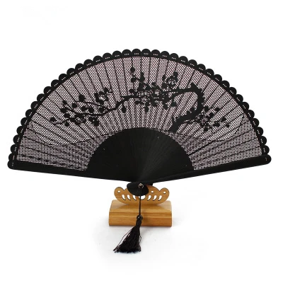Plum blossom black 2 Ажурный подарок для рукоделия китайский вентилятор декоративный винтажный полный бамбуковый складной ручной Вентилятор Традиционные резные портативные вентиляторы - Цвет: Plum blossom black 2