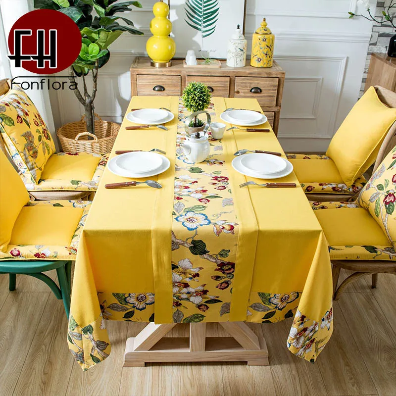North European Luxury Table Cloth Solid Cotton Linen Fabric With Floral Home Decor Dining Cover Desk Single | Дом и сад