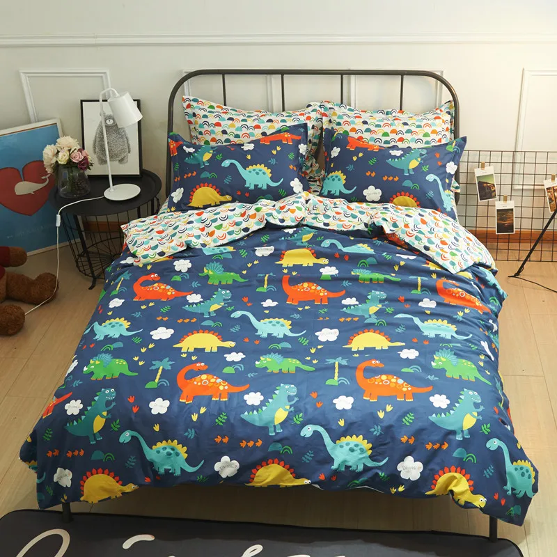 

Colorful Dinosaurs Summer Duvet Cover Set 100% Cotton Bed Set with Flat Sheet Comforter Cover Pillowcases Twin Double Queen Size