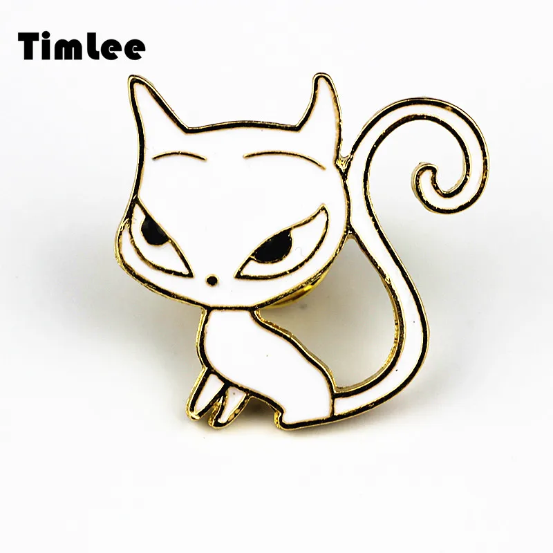 

Timlee X222 Cartoon Personality Whrite Cat Design Cute Metal Brooch Pins Gift Wholesale