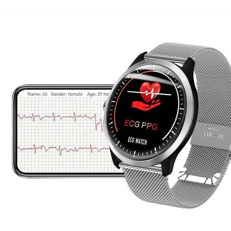 2019N58 High-end ЭКГ Смарт-часы с электрокардиограф ЭКГ Дисплей Holter ЭКГ пульсометр Монитор кровяного Давление Смарт-часы