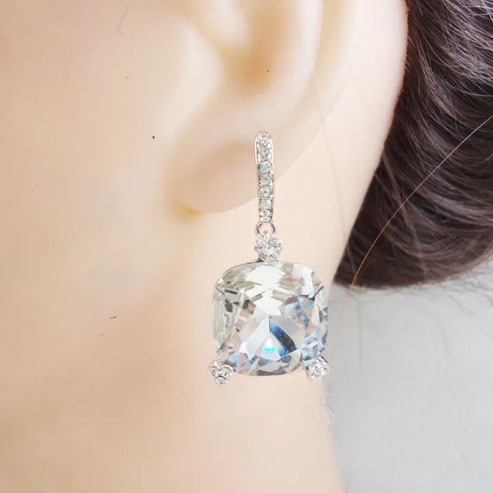 Красивые Висячие серьги с австрийскими кристаллами в квадратном стиле для