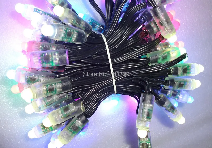 100 шт. DC12V 12 мм WS2811 led smart pixel узел, со всеми черными проводами(20AWG), IP68