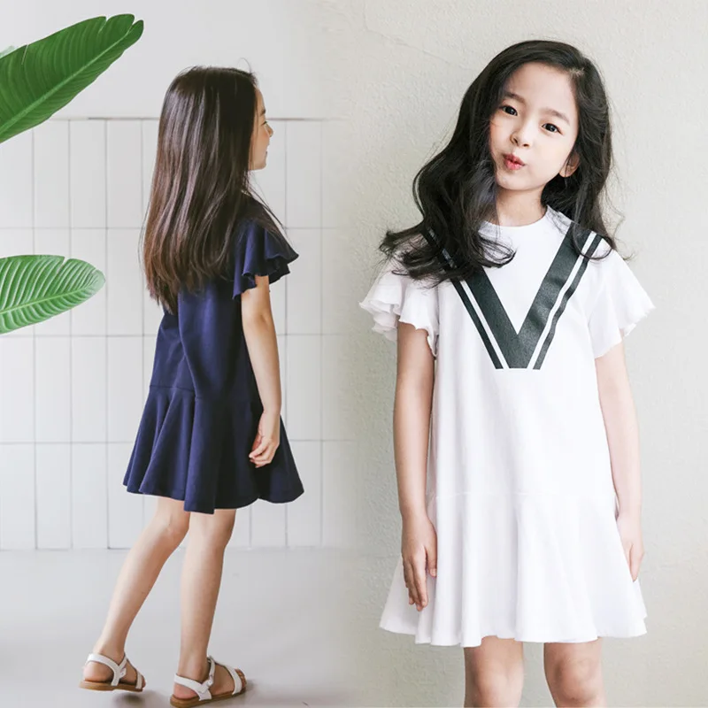 2018 girls dress summer new short sleeve ruffled round neck princess | Детская одежда и обувь