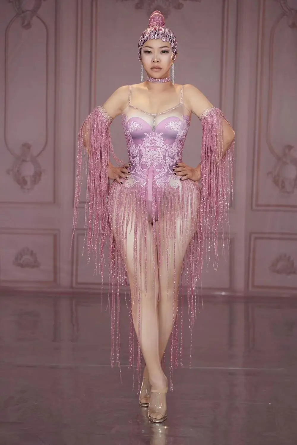 Барный ночной клуб женский певец сценическая одежда стрейчевый розовый