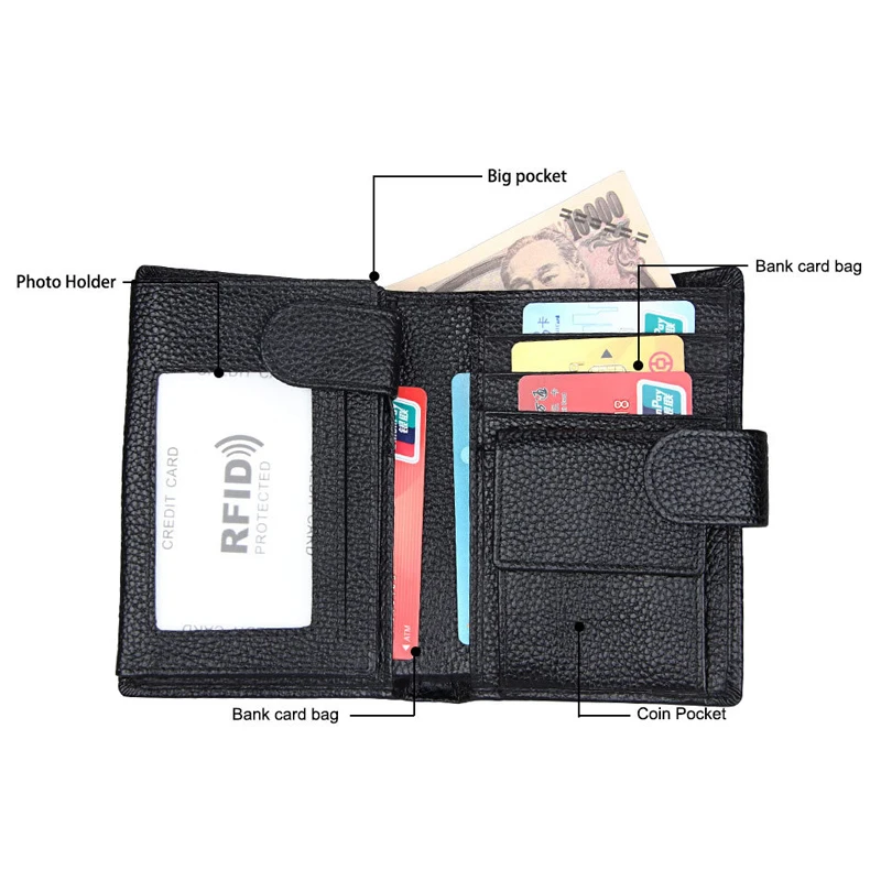 Кошелек мужской из воловьей кожи с RFID-защитой и застежкой 2019 | Багаж сумки