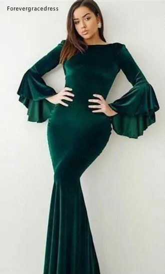 Женское платье с длинным рукавом вельветовое темно зеленое вечернее большого