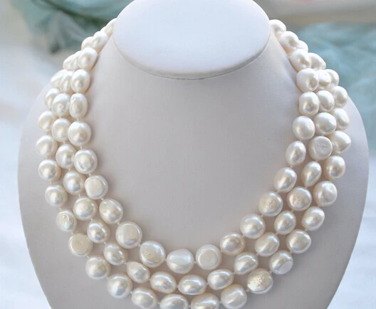 

HOT1867 3ROW BAROQUE WHITE FRESHWATER PEARL NECKLACE MABE