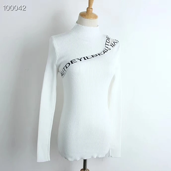 2018 осенне-зимний женский Одноцветный вязаный свитер для девочек черный белый