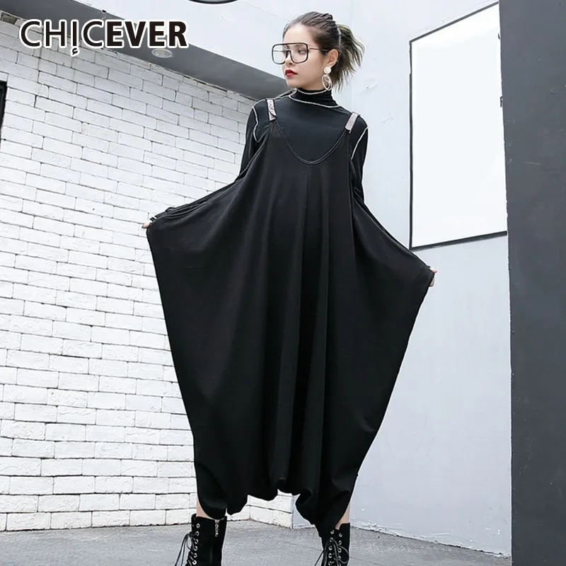CHICEVER Весна Повседневные черные женские боди на лямках негабаритных 2019 икры Длина