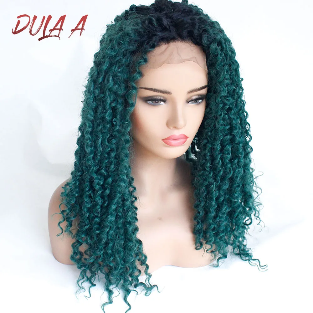 Dula волосы 180 Плотность Glueless Волнистые парик 24 дюймов синтетический Ombre зеленый парик на кружеве для женщин термостойкие высокая температура