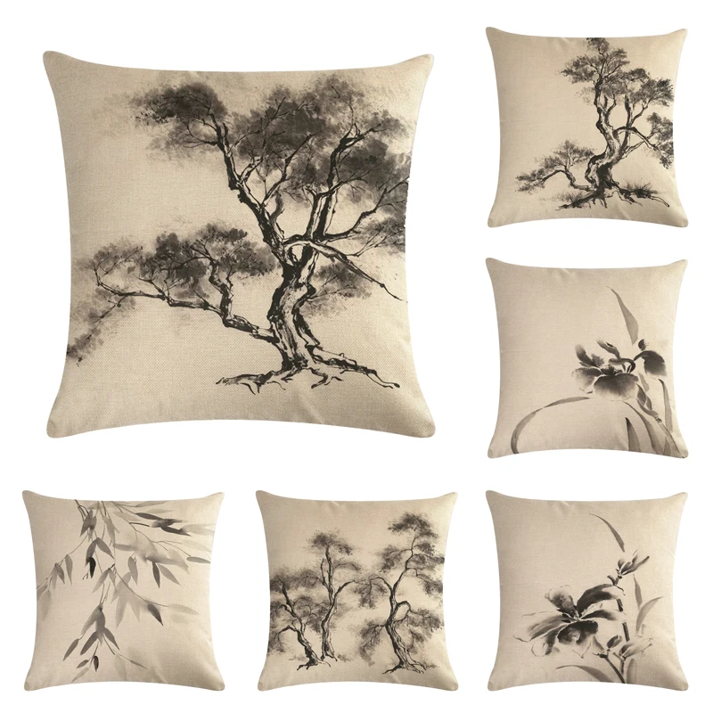 Наволочка для подушки с рисунком чернил чехол зеленым цветком тропической