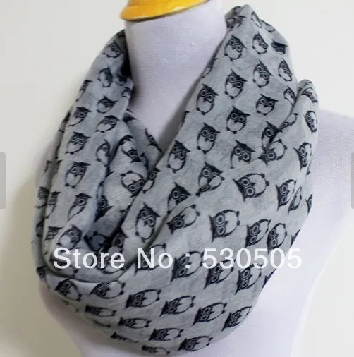 

Little grey Owl Scarf black Little Owl Print Scarf Large Scarf Chunky Scarf Gift