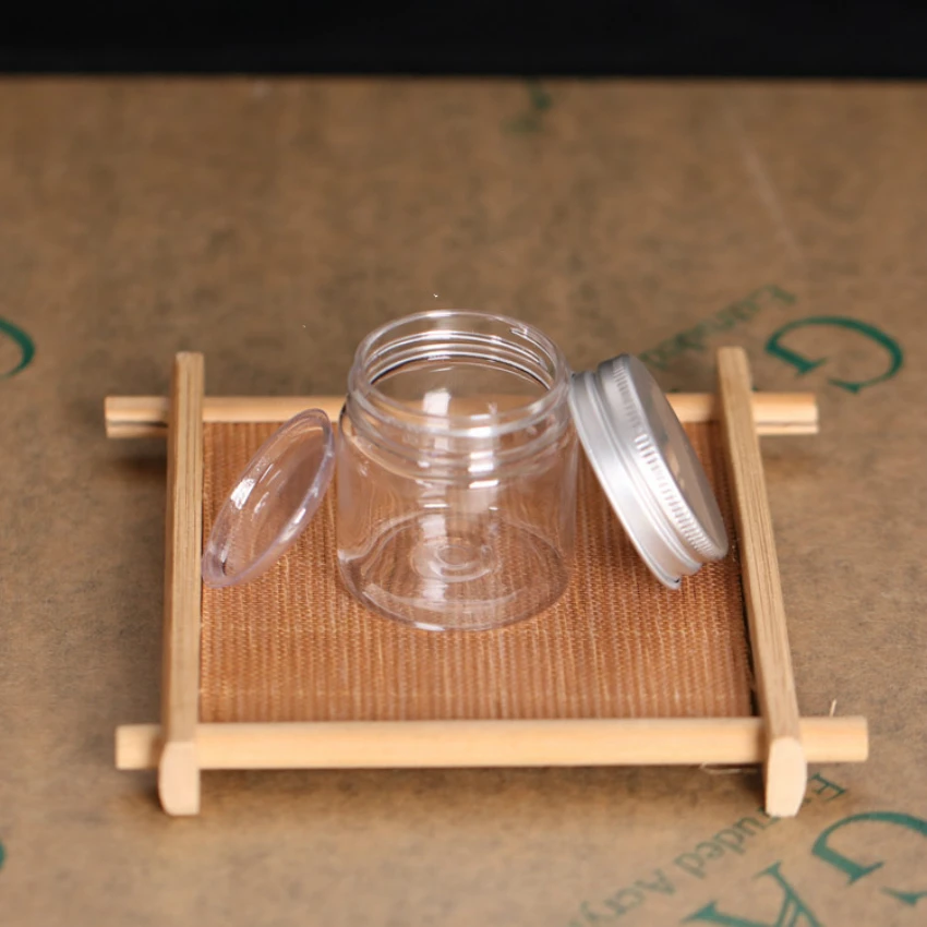 Прозрачный контейнер для крема с алюминиевой крышкой пластиковая банка