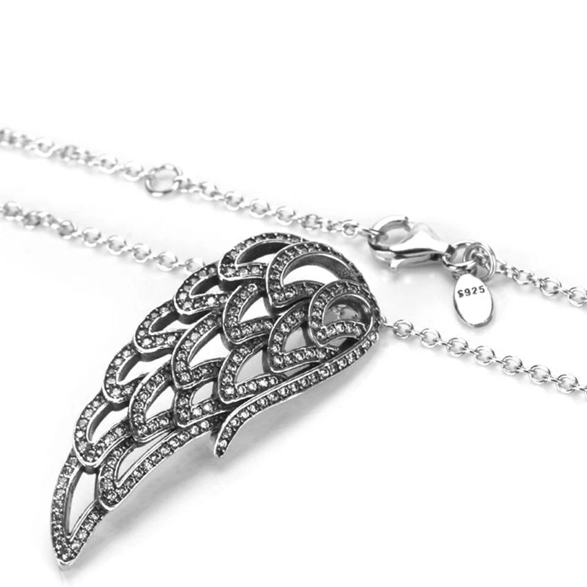 Для женщин изделия стерлингового серебра 925 Крыло ангела перо подвеска Цепочки и