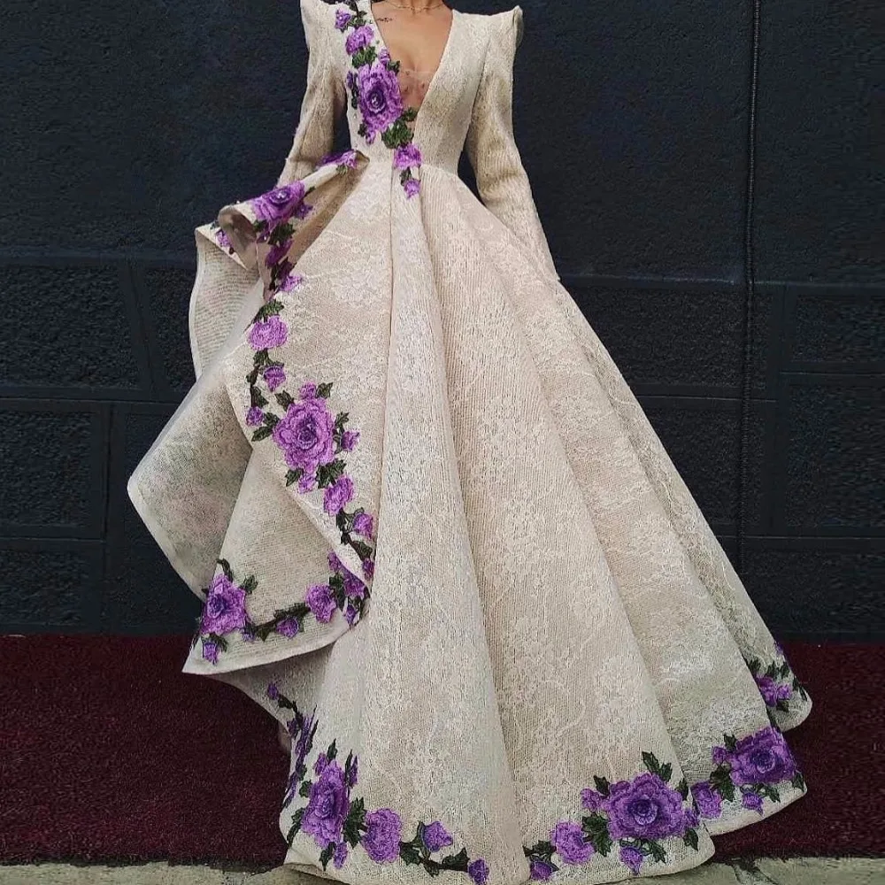 Роскошные вечерние платья с вышивкой Robe de soiree Abendkleider Lebanon вечерние платья с длинным рукавом длинное вечернее платье кружевное с v-образным вырезом