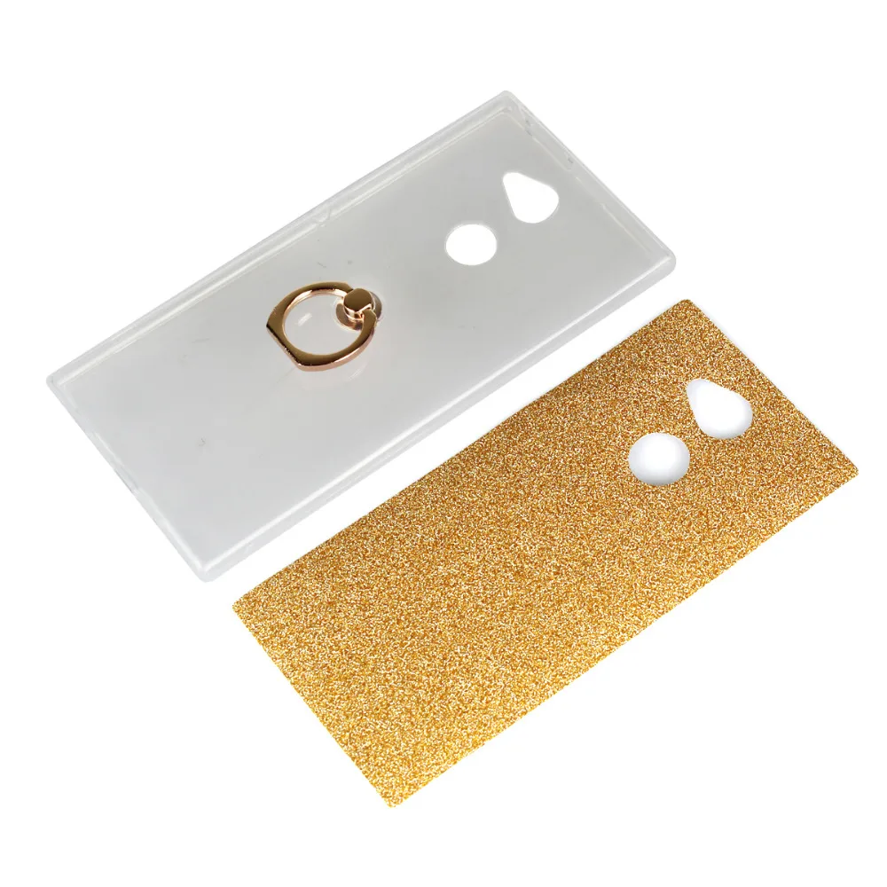 Cover Phone Case For Sony Xperia XA2 Ultra 6.0&quot TPU Silicone Transparent Shell + Flash Glitter Powder Sticker Metal Finger Ring |