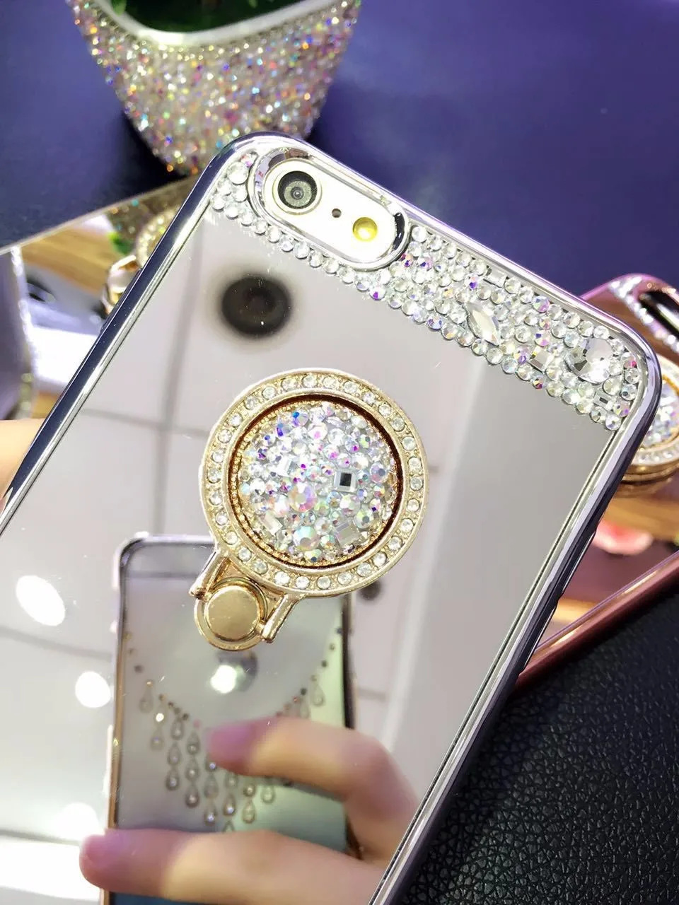Чехол для iPhone 7 со стразами женский Алмазный Блестящий зеркальный чехол с 360