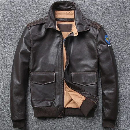 Cow Leather Brown Известный бренд Air Force Мужские Куртки из натуральной коровьей кожи американские мужские пальто из коровьей кожи XXXXL уличная мужская куртка A771 - Цвет: Cow Leather Brown