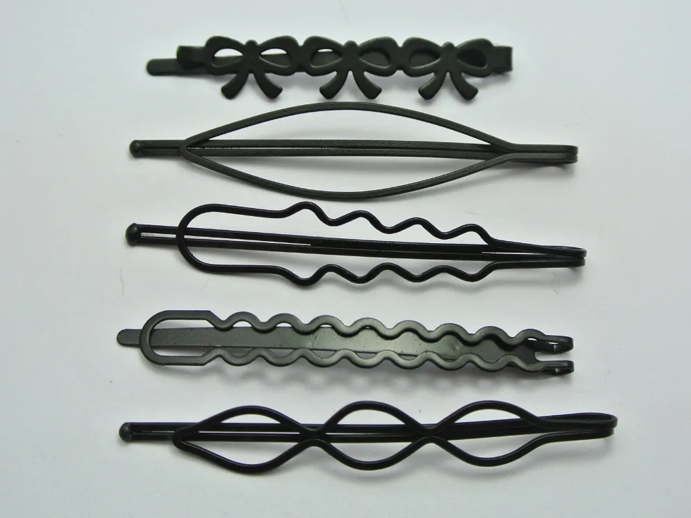 20 Ассорти черные металлические плоские заколки для волос банты волнистые