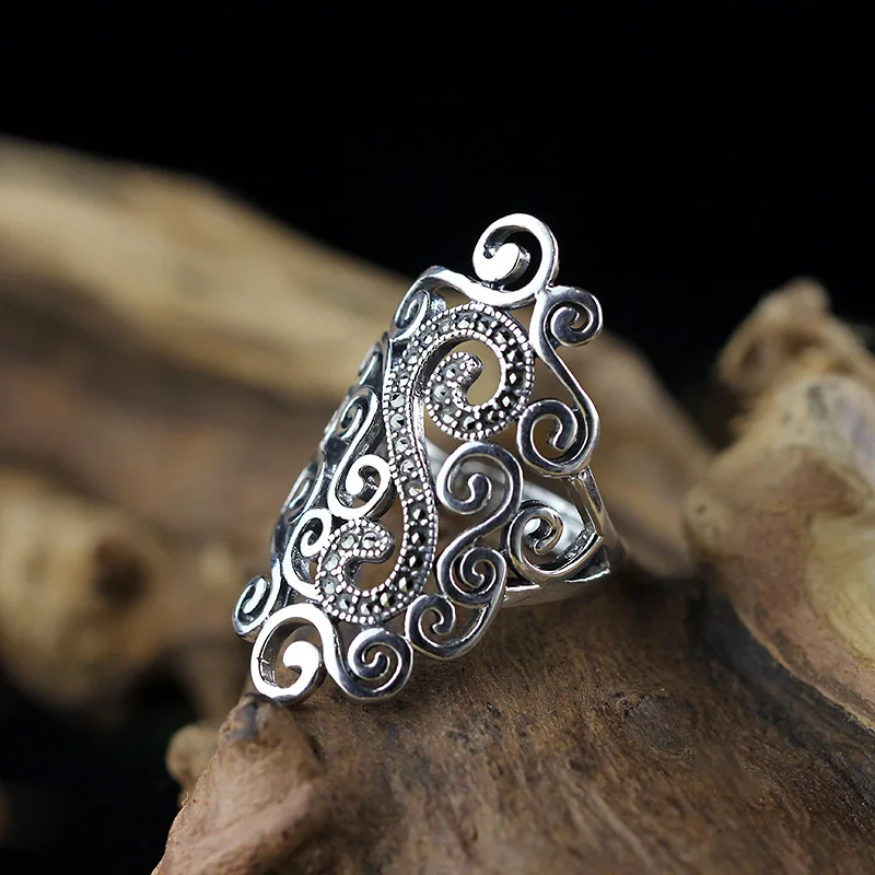

L&P Hot Sale 100% Real 925 Sterling Silver Vintage Rings For Women Handmade Hollow Cloulds Ring Fine Jewelry For Birthday Gift