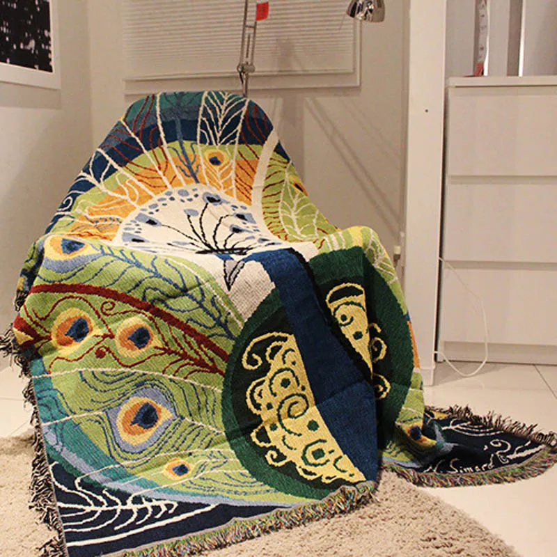 Гобелен с павлином хлопок нить ковер диван полотенце кисточка повседневное