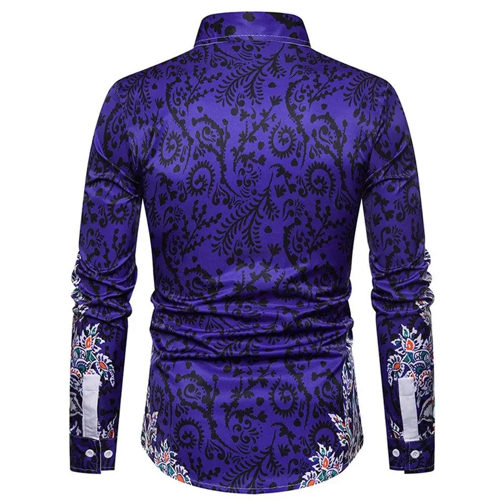 

LOLDEAL Classic Flower Printed Men Shirt Vintage Floral Shirts Gentleman Dinner Ployester Tops Handsome Man Casual Blouse