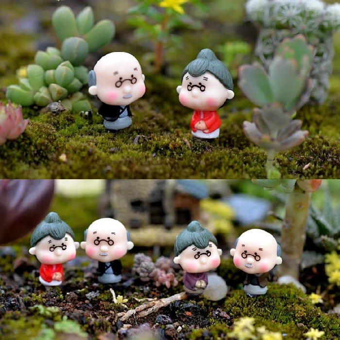 2PcsPastoral Happy Grandparents Dolls Home Pots Miniature Decoration Grandpa/Grandma Fairy Garden Ornaments Figurine Decor P20 | Дом и сад