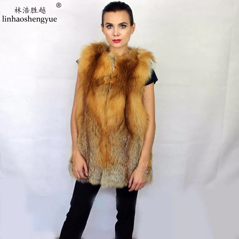 Linhaoshengyue  Winter Warm Real Fox Fur Women Vest  Red Fox Fur Fashion  Vest  Freeshipping