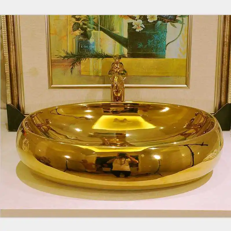 

BIG BIG Gold whatis fashion porcelain bathroom art basin oval wash basin counter basin wash basin - gold oval