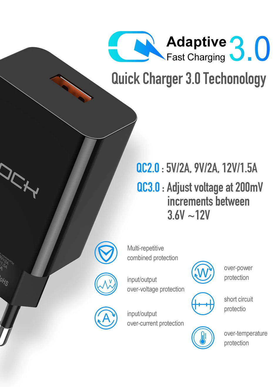 Rock QC 3,0 зарядное устройство с одним разъемом USB адаптер для samsung Xiaomi Быстрая зарядка зарядное устройство для телефона дорожный настенный адаптер для huawei Lg EU Plug
