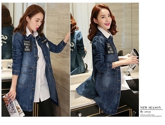 Vangull Women Denim Jackets Autumn New Casual Long Sleeve Female Letter Print Jean Coat Single Breasted Plus Size Loose Tops