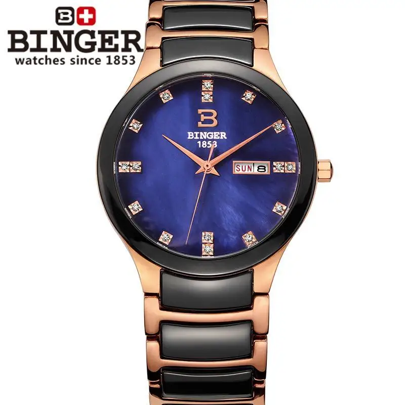 Switzerland Binger Space ceramic мужские часы модные кварцевые Стразы Часы для влюбленных